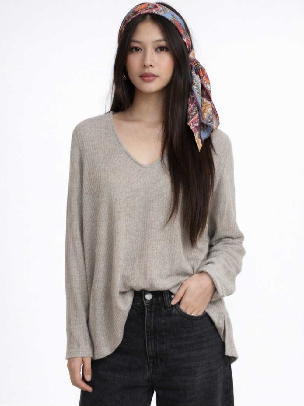 Waffle Knit Tunic Casual Relaxed Neutral Mushroom By Stevie Hender Sz L